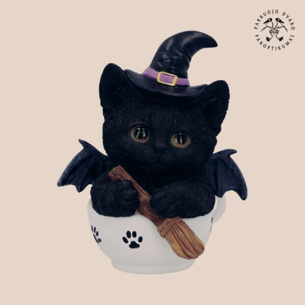 Katė su Šluota Arbatos Puodelyje Black Cute Witch Cat +